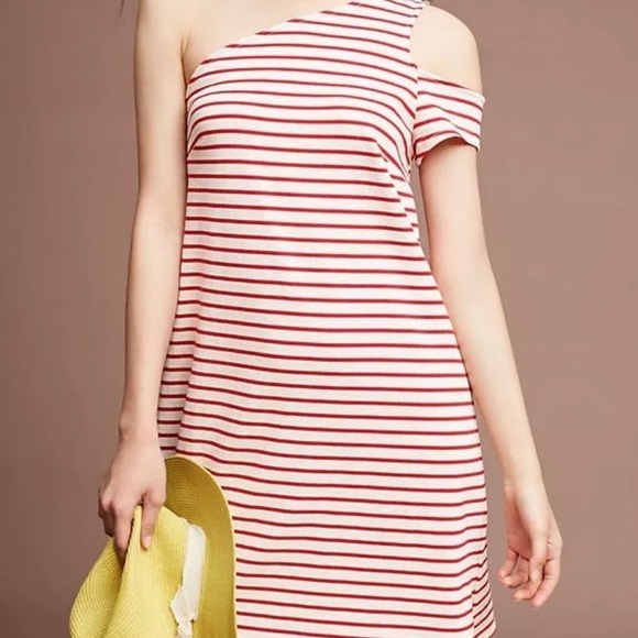 Maeve Marketa Red Stripe One Shoulder Dress Anthro - Picture 2 of 4